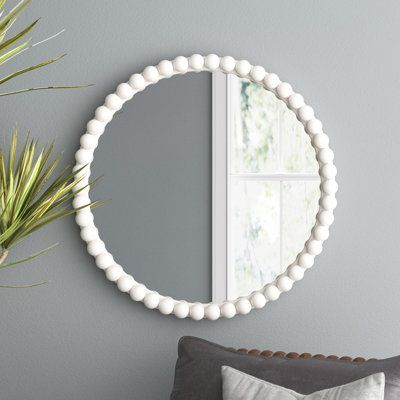 Cute Wall Mirrors, Cute Wall Mirror, White Frame Mirror, Bead Mirror, Mirror Stands, Beaded Mirror, Circle Mirror, Teen Girl Room, Frameless Mirror