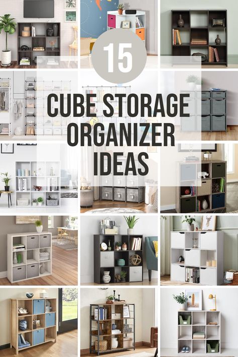 This post is all about my list of the top 15 best 9 cube storage organizer ideas! I have used cube storage organizers so much in my own home. They are functional and beautiful pieces of furniture that can be used in living spaces, in closets, or in kids’ playrooms. If you're looking for 9 cube storage shelf organizer ideas, be sure to read this post! Storage Cube Entertainment Center, 9 Cube Storage Tv Stand, 9 Cubby Storage Ideas, Bathroom Cube Storage, 3x3 Cube Shelf Ideas, Cube Organizer In Closet, Decorating Cube Shelves, Storage Cube Organizer Ideas, Cube Storage In Closet