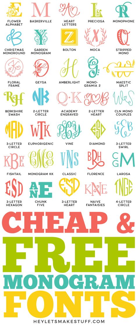 Want to personalize just about anything? Learn all about types of monograms, find cheap and free monogram fonts, and learn my favorite FREE monogram generator in this ultimate guide to crafting with monograms! Vinyl Initials Designs, Cricut Monogram Fonts, Cute Monogram Ideas, Monogram Fonts Initials Letters, Cricut Monogram Fonts Free Download, Monogram Fonts For Cricut Free, Monogram Fonts In Canva, Cricut Monogram Ideas Initials, Cricut Initial Designs