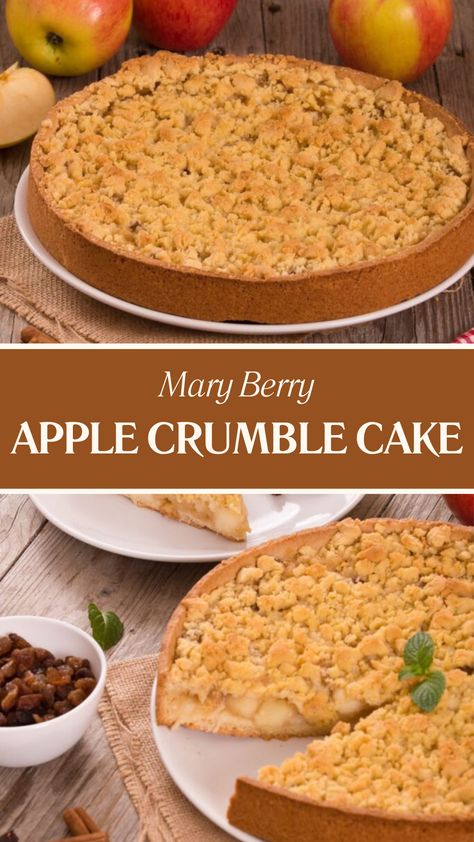 Mary Berry Apple Crumble Cake Apple Crumble Cake Recipe, English Cake Recipe, Marry Berry Recipes, Mary Berry Cakes, English Cake, Crumble Cake Recipe, Apples Recipes, Vanilla Slice, Creamy Cake