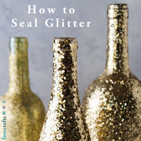 Learn how to seal glitter and keep it from getting all over everything! Discover our favorite methods for sealing glitter on glass, fabric, and more. Blue Glitter Makeup, Glitter Crafts Diy, Glitter Bottles, Glitter Wine Bottles, Glitter Projects, Glitter Vases, How To Make Glitter, Galaxy Slime, Glitter Wine Glasses