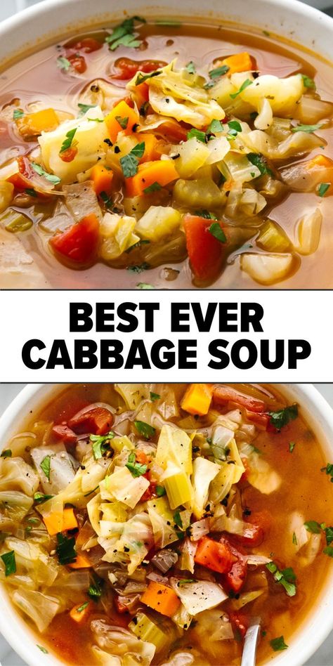 Cabbage Soup Easy, Best Cabbage Soup, Cabbage Recipes Healthy, Cabbage Soup Diet Recipe, Cabbage Soup Recipe, Vegetarian Soup Recipes, Homemade Soup Recipe, Cabbage Soup Diet, Soup Easy