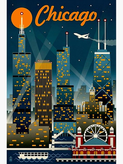 ""CHICAGO" Vintage Travel Advertising Print" Sticker by posterbobs | Redbubble Chicago Art Print, Chicago Poster, Poker Party, Chicago Art, Chicago Skyline, Skyline Art, The Windy City, Chicago Illinois, Slot Machine