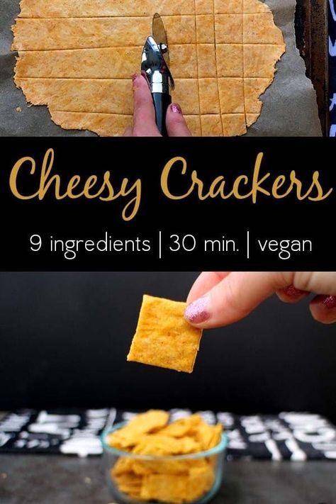 Basil Strawberry, Cheez Its, Homemade Crackers Recipe, Vegan Pepperoni, Cheesy Crackers, Vegan Snack Recipes, Homemade Crackers, Healthy Vegan Snacks, Vegan Crackers