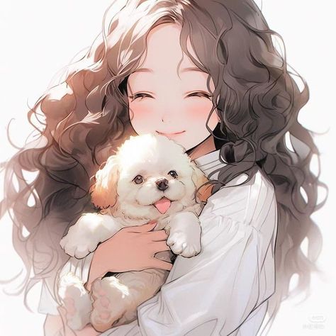 Dog With Girl, Drawings Character Design, Dibujos Cute, Girls Cartoon Art, Kawaii Drawings, Girly Art, Anime Artwork, 귀여운 동물, Anime Art Beautiful