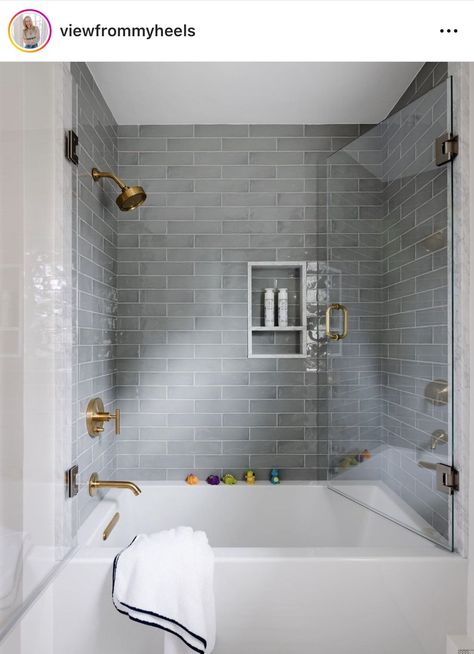 Tub Shower Combo Remodel, Kids Bathroom Shower, Shower Bath Combo, Bathroom Tub Shower Combo, Small Full Bathroom, Bathtub Shower Combo, Bathroom Tub Shower, Bathtub Remodel, Bathroom Redesign