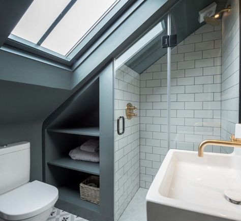 Loft Bathroom Ideas, Attic Bathrooms, Loft Ensuite, Attic Shower, Attic Bathroom Ideas, Small Attic Bathroom, Loft Conversion Bedroom, Creative Design Ideas, Loft Bathroom