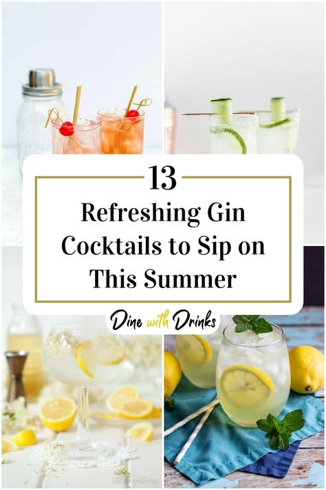 Collage of 4 summer gin cocktails. Summer Gin Cocktails, Gin Cocktails Summer, Summer Mixed Drinks, Gin Fizz Cocktail, Gin Recipes, Best Gin, Gin Cocktail Recipes, Gin Cocktail, Gin Fizz