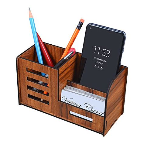 Mobile Stand Wooden, Wooden Pen Stand, Coffee Table Organization, Pencil Stand, Wood Pen Holder, Wood Pencil Holder, Wood Laser Ideas, Laser Cut Box, Card Box Holder