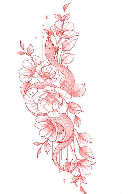 Snake And Roses Tattoo Design, Snake Flowers Tattoo Design, Snake And Flowers Tattoo Back, Best Floral Tattoos, Snakes And Flowers Tattoo, Snake And Rose Tattoo Design, Snake And Flowers Tattoo Design, Snake Flower Tattoo Design, Snake Tattoo With Flowers