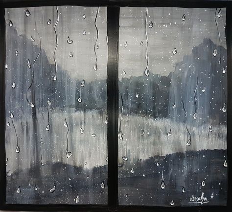 Rainy Window Drawing, Drawing Rain, Window Sketch, Blue Pics, Rainy Window, Rain Window, Ocean Drawing, Rainy Afternoon, Window Drawing