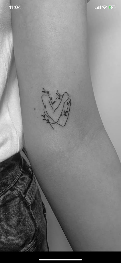 Tattoos On Self Love, Small Tattoos About Body Positivity, Self Image Tattoos, Body Positive Tattoos Simple, Mini Tattoos Self Love, Outline Body Tattoo, Selflove Tattoo Quotes, Women’s Silhouette Tattoo, Everything Is Going To Be Ok Tattoo