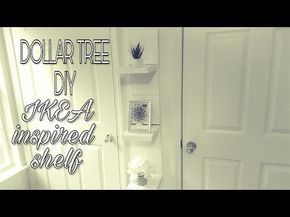 DOLLAR TREE DIY:IKEA INSPIRED SHELF - YouTube Diy Dollar Tree Bathroom Shelf, Dollar Tree Wall Shelves Diy, Dollar Tree Floating Shelves, Dollar Tree Shelf Diy, Makeup Room Diy, Mirrored Shelves, Dollar Tree Mirrors, Tree Mirror, Mirror Shelf