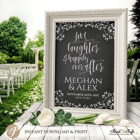 Welcome Wedding Sign / Love Laughter and Happily Ever After / Printable Chalkboard Sign / Editable PDF Template / 3 SIZES / #PTL1_03_03 #babyshowerideas4u #birthdayparty #babyshowerdecorations #bridalshower #bridalshowerideas #babyshowergames #bridalshowergame #bridalshowerfavors #bridalshowercakes #babyshowerfavors #babyshowercakes Welcome Font, Chalkboard Welcome, Chalkboard Template, Wedding Program Sign, Wedding Seating Signs, Welcome Wedding Sign, Wedding Chalkboard Signs, Wedding Schedule, Printable Wedding Sign