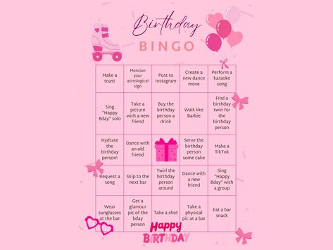 Maximalist Barbie Pink Bar Crawl Birthday Bingo Adult Barbie Party Ideas, Barbie Bingo, Bar Crawl Bingo, Bingo Ideas, Birthday Bingo, Bingo Online, Blank Bingo Cards, Free Bingo Cards, Barbie Theme Party