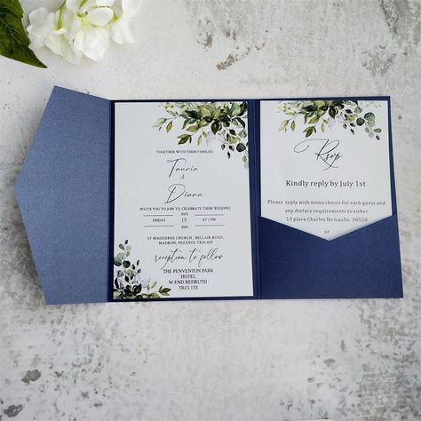 PRICES MAY VARY. Each package include 20pcs tri-fold blue invitation pockets and 20pcs envelopes with seals. please noted insert cards not included. The tri-fold invitation pocket size is 5.1"x7.1"(13x18cm), it is fitable for 5"x7" invitation cards. A7 pocket invitations, 250gsm sturdy paper, surface is shimmer, loyal wedding invitation paper. Loyal blue wedding invitations card pocket, perfect for marriage, engagement, valentiner's day, birthday party, also can be thank you card envleop, gift c Invitation Pocket, Zazzle Wedding Invitations, Navy Blue Wedding Invitations, Pocket Invitation, Navy Wedding Invitations, Blue Invitation, Birthday Thank You Cards, Country Wedding Invitations, Pocket Wedding Invitations