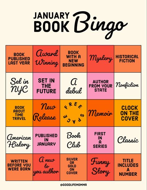 Book Bingo for January Good Life January Book Bingo, January Book Challenge, Book Bingo 2024, Book Bingo Bullet Journal, January Templates, Bujo Reading, Aesthetic Challenge, Book Exchange Party, January Book