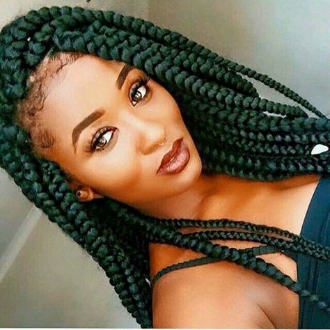 Dark Green Box Braids Knotless Box Braids Medium, Green Braids, Box Braids Medium, Braids Medium, Red Box Braids, Faux Loc, Poetic Justice Braids, Knotless Box Braids, Twisted Hair