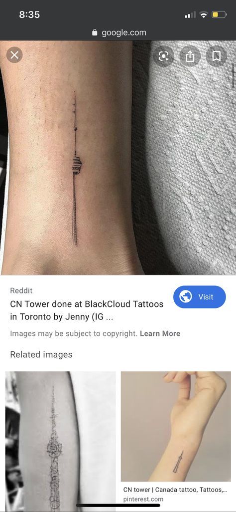 CN Tower done at BlackCloud Tattoos in Toronto by Jenny (IG: Jayinky) Toronto Tattoo Ideas Canada, Toronto Tattoo Ideas, Cn Tower Tattoo, Canadian Tattoos, Hardcore Tattoos, Antonio Tattoo, Tattoo Amigas, Tower Tattoo, Toronto Tattoo