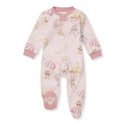 Burt's Bees Baby Girls Footed One-Piece Pajamas, Sleep and Play Loose Fit, 100% Organic Cotton, Sizes NB to 6-9 Months Baby Footie Pajamas, Convertible Mittens, Baby Essentials Newborn, Pink Newborn, Footie Pajamas, Burts Bees Baby, Footie Pajama, Baby Colors, Burt's Bees