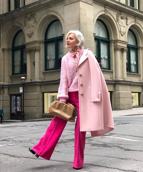 Meet Grece Ghanem, the 52-Year-Old With the Best Style | Who What Wear Grece Ghanem, Zebra Shirt, Look Rose, Pink Trousers, Advanced Style, Better Style, Ageless Style, Womens Winter, Pink Coat