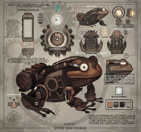 Robot Frog, Farming Family, Young Romance, Steampunk Characters, Steampunk Animals, Steampunk Items, Arte Steampunk, Dnd 5e Homebrew, Arte Robot