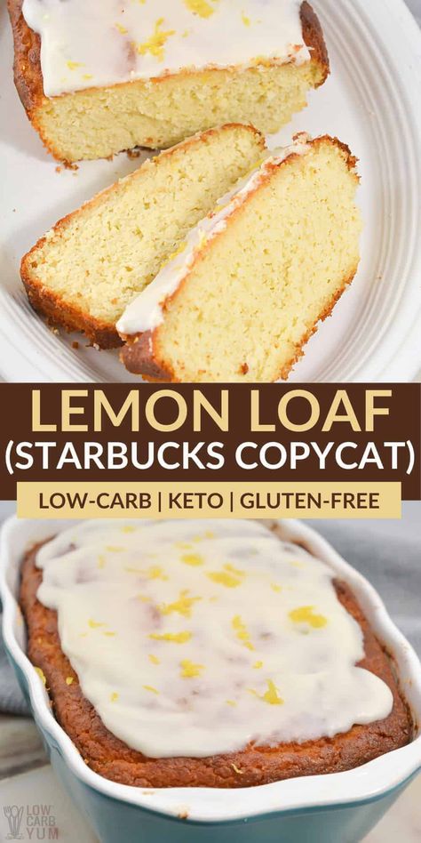 Bright and zesty, this keto lemon loaf is a perfect Starbucks copycat. It's a light and delicious keto lemon pound cake you can enjoy for breakfast, brunch, or a sweet dessert. Keto Favorites, Starbucks Lemon Loaf, Lemon Loaf Recipe, Starbucks Lemon, Keto Cakes, Gf Cookies, Lemon Pound Cake Recipe, Keto Easy, Keto Baking