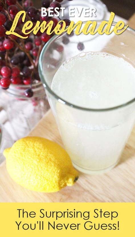 This lemonade is the best homemade recipe you will ever try! With a surprising step you'll never guess, this will be a new family favorite this summer! Try it today! This easy recipe with lemon juice is a healthy alternative to those made with simple syrup. You can make a gallon for a crowd or a single serving. Save this pin for fresh lemonade in your home! #Recipes #FromScratchRecipes #Drinks #Lemonade #AModernHomestead Homemade Lemonade With Simple Syrup, Fresh Lemonade Recipe Gallon, Homemade Lemonade Recipe Gallon, Lemonade Recipe With Country Time, Best Homemade Lemonade Recipe, Real Lemonade Recipe, Simple Syrup Lemonade Recipe, Best Lemonade Recipe, Fresh Lemonade Recipe