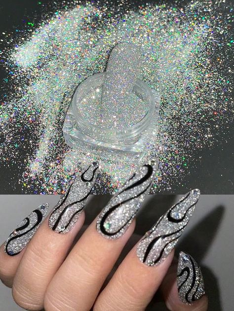 Multicolor  Collar  Plastic  Nail Glitter Embellished   Beauty Tools Disco Nail Art, Reflective Glitter Nails, Sparkly Nail Art, Nail Details, Pedi Designs, Disco Nails, Manicure Supplies, Reflective Nails, Nail Glitter Powder