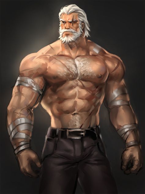 Male Bara Art, Overwatch Reinhardt, Male Character, Cartoon Man, Human Male, Fantasy Male, Men's Muscle, Fantasy Warrior, Arte Fantasy