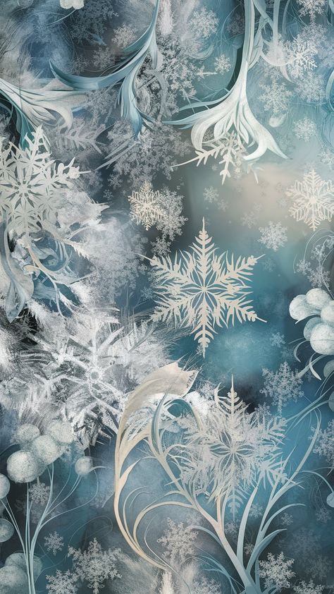 Immerse yourself in a mesmerizing winter scene adorned with delicate patterns reminiscent of frost-kissed surfaces. This wallpaper blends Art Nouveau's flowing lines with Impressionism's light play, featuring icy blues, soft whites, and muted silvers. Evoke tranquility and wonder as you experience the dreamlike beauty of a serene snowfall. Perfect for winter decor and seasonal themes. #SnowflakeWallpaper #WinterDesign #ArtNouveau Snowflake Wallpaper, Wall Papers, Winter Wallpaper, Winter Design, Winter Scene, Icy Blue, Wallpaper Design, Winter Landscape, Winter Scenes