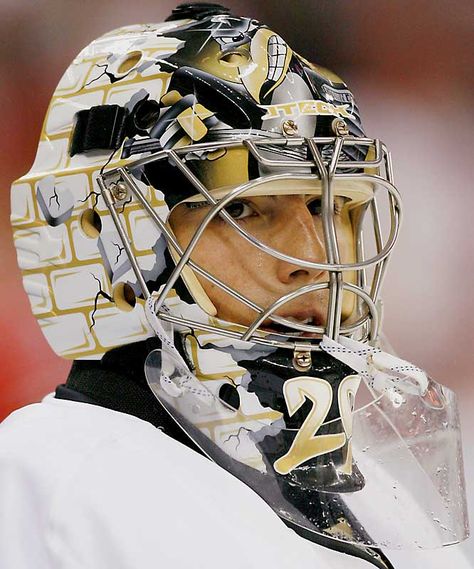 The 50 Best Goalie Mask Designs in NHL History | Bleacher Report | Latest News, Videos and Highlights Hockey Helmets, Goalie Gear, Hockey Helmet, Pittsburgh Sports, Marc Andre, Mask Designs, Hockey Mask, Goalie Mask, Pittsburgh Penguins Hockey