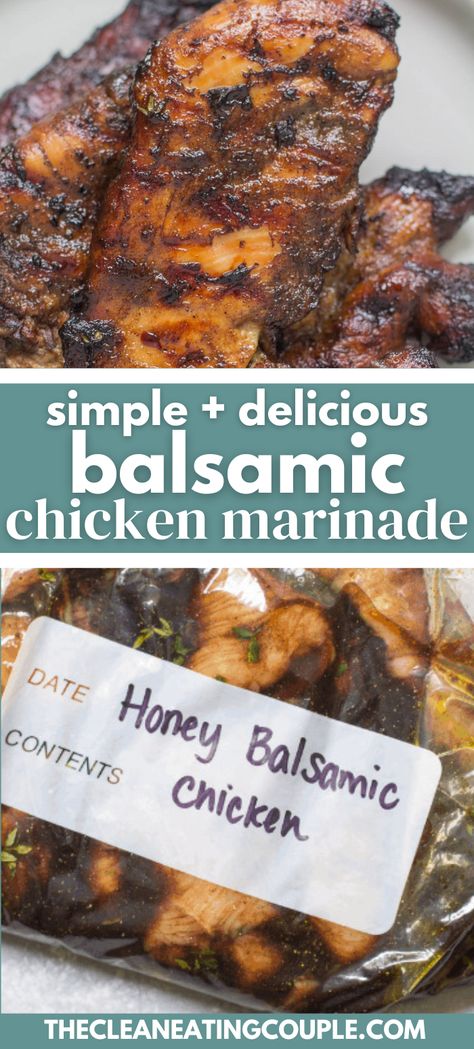 This Simple + Delicious Balsamic Chicken Marinade is perfect for summer grilling. Paleo, gluten free, and easy to make - you'll love this healthy marinade. This chicken is great on top of salads, in sandwiches or with a side of grilled vegetables! Balsamic Garlic Chicken, Gluten Free Marinades Chicken, Grilled Chicken No Marinade, Healthy Grilled Chicken Marinade, Gluten Free Grilled Chicken Recipes, Balsamic Vinegar Chicken Marinade, Healthy Marinated Chicken Recipes, Simple Marinade For Chicken, Salt Free Chicken Marinade