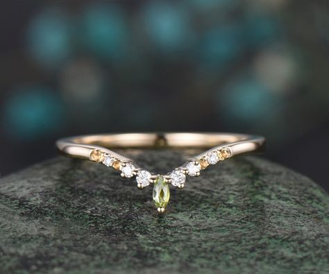 Curved Peridot Citrine Diamond Wedding Band 14k 18k Yellow Gold Unique Moissanite Wedding Ring Band Dainty Anniversary Ring Women Gift - Etsy Wedding Band With Green Stone, Yellow Citrine Engagement Ring, Peridot Wedding Band, Peridot Wedding Ring, Unique Wedding Band, Cute Engagement Rings, Moissanite Wedding Ring, White Gold Wedding Bands, Moissanite Wedding Rings