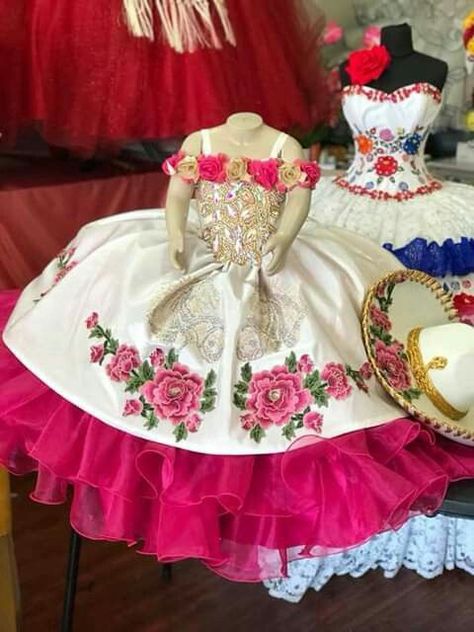 White Fuchsia Charro Mini Quinceanera Dresses Floral Embroidery Off Shoulder Little Princess Florwer Quinceanera Dresses Floral, Mini Quinceanera, White Fuchsia, Dresses Floral, Quinceanera Dresses, Little Princess, Quinceanera, Floral Embroidery, Off Shoulder