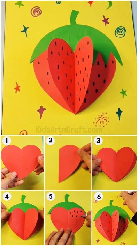 Strawberry Art And Craft, Strawberry Arts And Crafts, Paper Strawberry Crafts, Strawberry Art For Kids, Paper Fruits Craft, Strawberry Crafts Diy, Strawberry Crafts Preschool, Strawberry Crafts For Kids, Diy Paper Fruit