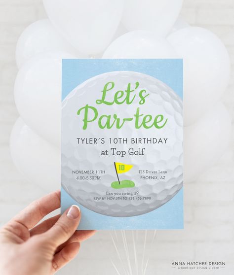 Golf Birthday Invitation, Let's Par-tee Invite, Mini Golf or Top Golf Birthday Party, Any Age Editable Canva Template, Instant Download Top Golf Birthday Party Invitation, Top Golf Party Ideas, Par Three Birthday, Top Golf Birthday Party, Top Golf Birthday, Golf Theme Party, Golf Flag, Birthday Boards, Par Tee