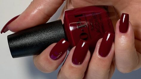 Opi Burgundy, Red Opi Nails, Dark Red Shades, Opi Malaga Wine, Opi Red Nail Polish, Deep Red Nail Polish, Fall Nail Colors Opi, Dark Red Nail Polish, Burgundy Nail Polish