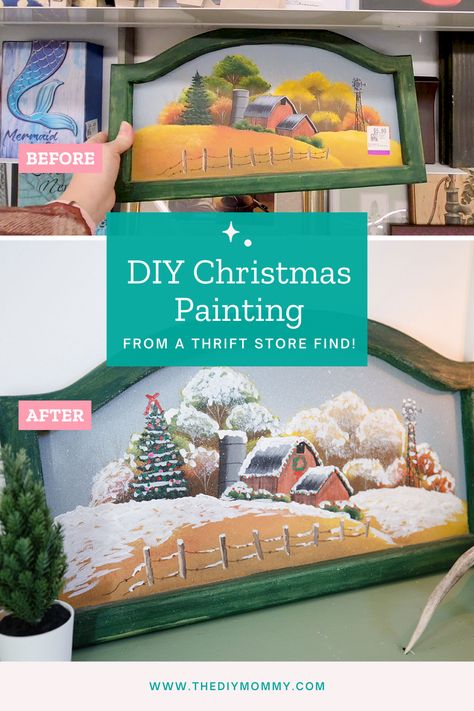 Christmas Thrift Store Painting: So Fun & Easy! | The DIY Mommy Snow Day Survival Kit, Christmas Thrift, Thrift Store Painting, Store Painting, Grocery Store Flowers, Thrift Store Art, Diy Christmas Door, 12 Days Of Xmas, Diy Mommy