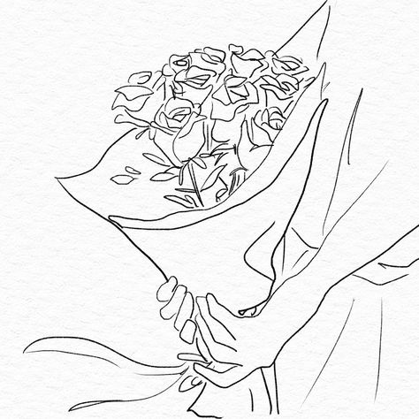 Roses bouquet Valentine’s gift psd grayscale hand drawn illustration | premium image by rawpixel.com / Adj Rose Bouquet Drawing, Drawing Inspiration People, Bucket Drawing, Line Art Rose, Sketch Line Art, Rose Black And White, Flower Bouquet Drawing, Rose Line Art, Valentines Day Drawing