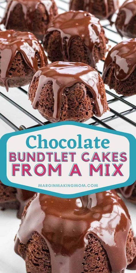 These tiny chocolate bundt cakes are both decadent and adorable! Plus, they're super easy to make, thanks to brownie mix and cake mix. You'll love them--especially with that ganache on top! Mini Chocolate Bundt Cakes Easy, Fig Cake Recipe Simple, Bundt Cake Icing, Mini Chocolate Bundt Cake Recipe, Chocolate Mini Bundt Cakes, Mini Chocolate Bundt Cakes, Chocolate Bundt Cakes, Mini Bunt Cake, Cakes With Chocolate