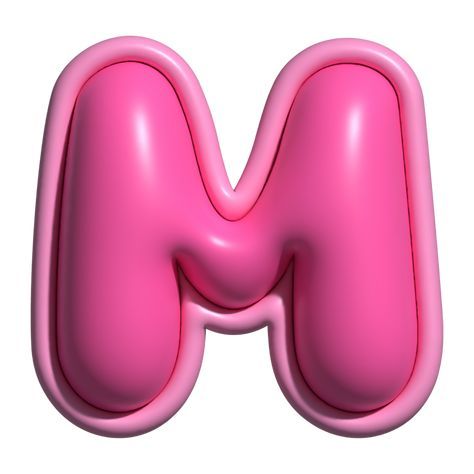 letter m pink alphabet glossy Pink Bubble Letters, M Letter Aesthetic, Graphic Alphabet, Journal Memories, Leopard Print Tattoos, Emoji Stickers Iphone, Letter Collage, The Letter M, 3d Lettering