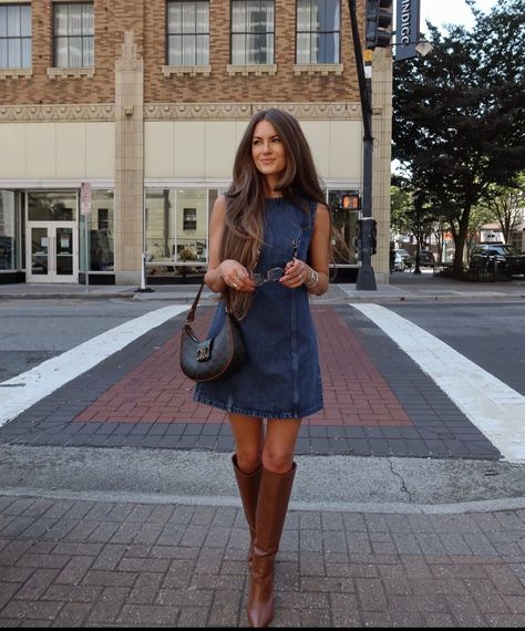 Christian Girl Autumn, Caitlin Covington, Mini Dress Outfits, Christian Girl, Fall Dress Outfit, Denim Mini Dress, Cute Fall Outfits, Outfit Inspo Fall, Fashion Seasons