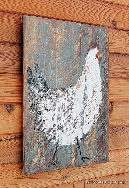 Picket Art, Painting Chickens, Chicken Pics, Chicken Paintings, Rustic Painting, Chicken Signs, Rooster Painting, Chicken Crafts, Chicken Painting