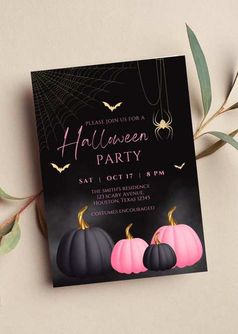 Editable Pink Adult Halloween Party Invitation, Halloween Costume Party Invite, Halloween Birthday, Glam, Printable or Digital Invitation by QueensDecorCo on Etsy Halloween Costume Party Invite, Adult Halloween Party Invitations, Halloween Birthday Party Invitations, Birthday Glam, Halloween Costume Party Invitations, Invitation Halloween, Halloween Costume Party, Halloween Party Invitation, Adult Halloween Party