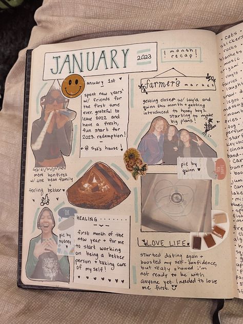 recap of my january 2023 monthly recap/january/2023/journal page/inspiration/collage/pictures/notebook/hobby/crafty Months Scrapbook Ideas, Diary Monthly Ideas, Scrapbook Month Page, Picture Notebook Ideas, January Scrapbook Page Ideas, Diary Collage Ideas, Friendship Journal Ideas Pictures, 2023 Recap Journal, Best Friend Notebook Page Ideas