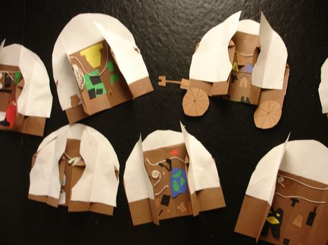 Make A Covered Wagon Craft, How To Make A Covered Wagon Project, Westward Expansion Activities 2nd Grade, Gold Rush Day 4th Grade, Idaho History Projects 4th Grade, Covered Wagon Project Kids, Oregon Trail Crafts, Wagon Craft, Covered Wagon Project