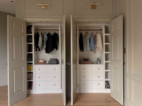 Whether you have a small or large closet, these IKEA closet hacks will make the most of your space and give you an organized closet on a budget. Ikea Closet Hacks, Ikea Closet Hack, Bookcase Closet, Ikea Hemnes Dresser, Standing Closet, Diy Screen Door, Closet Island, Ikea Billy Bookcase Hack, Ikea Closet