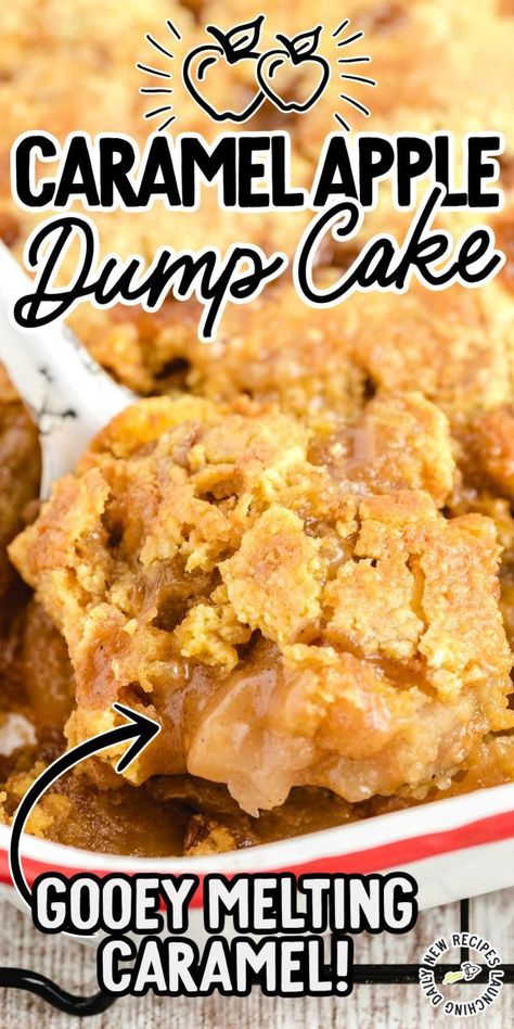 Dump Cake Apple, Fall Dessert Recipes Apple, Apple Dump Cake, Caramel Apple Dump Cake, Baked Apple Dessert, Cake Apple, Apple Dump Cakes, Apple Recipes Easy, Gooey Caramel