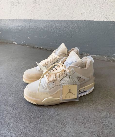 THE LUXURY SHOPPER™ on Instagram: “Off White x Air Jordan 4 “Sail” Hit or Miss?  @wideawakearthquake 📸” Jordan 4 Off White, Shoes Wallpaper, Skor Sneakers, Nike Outfit, Trendy Shoes Sneakers, Nike Fashion Shoes, Nike Shoes Girls, Jordan Shoes Girls, Pretty Shoes Sneakers